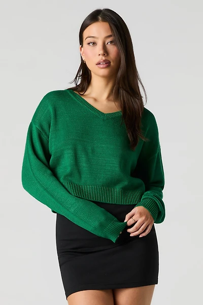 Cropped V-Neck Sweater