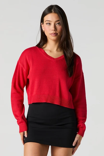 Cropped V-Neck Sweater