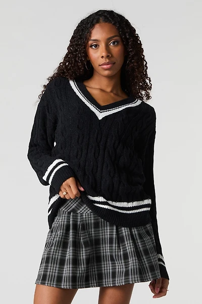 Cable Knit V-Neck Sweater
