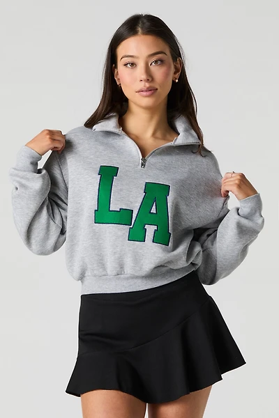 Embroidered Quarter Zip Fleece Sweatshirt