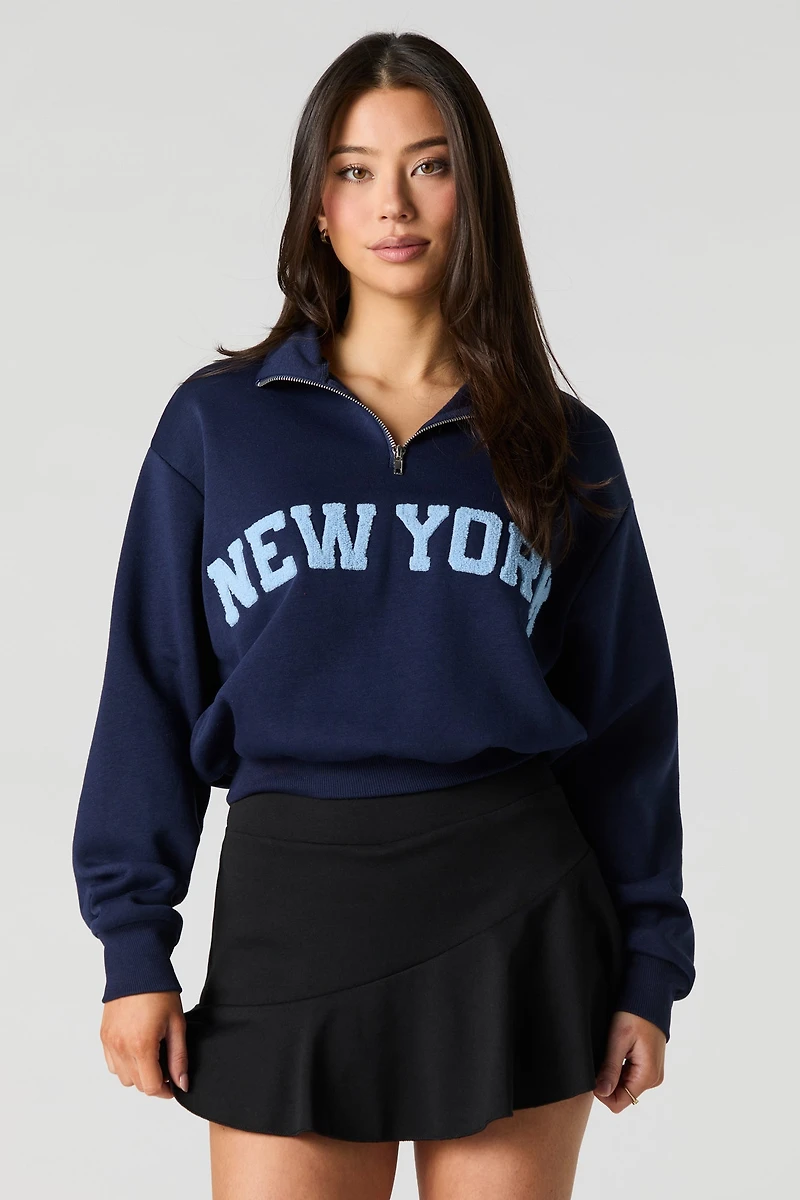 Embroidered Quarter Zip Fleece Sweatshirt