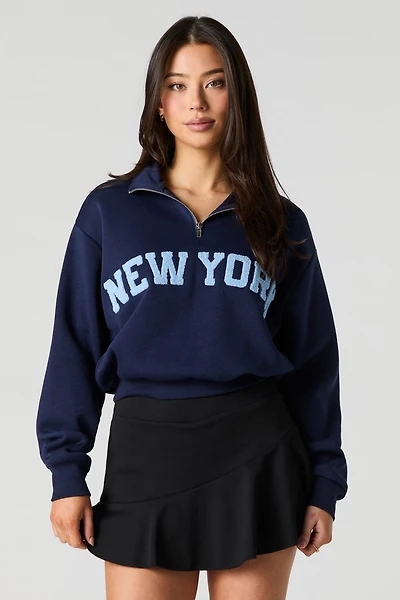 Embroidered Quarter Zip Fleece Sweatshirt