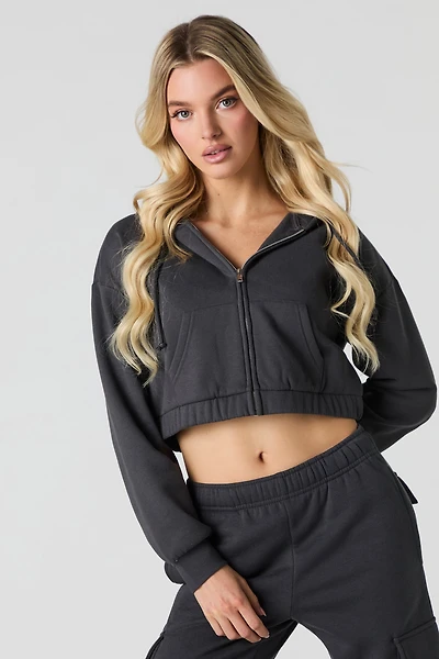 Fleece Cropped Zip-Up Hoodie