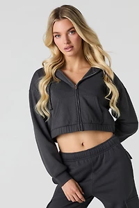 Fleece Cropped Zip-Up Hoodie