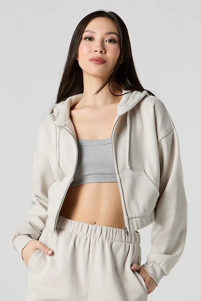 Fleece Cropped Zip-Up Hoodie