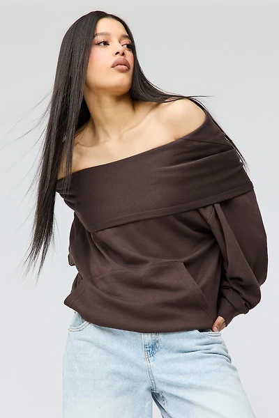 French Terry Multiway Off-Shoulder Hoodie