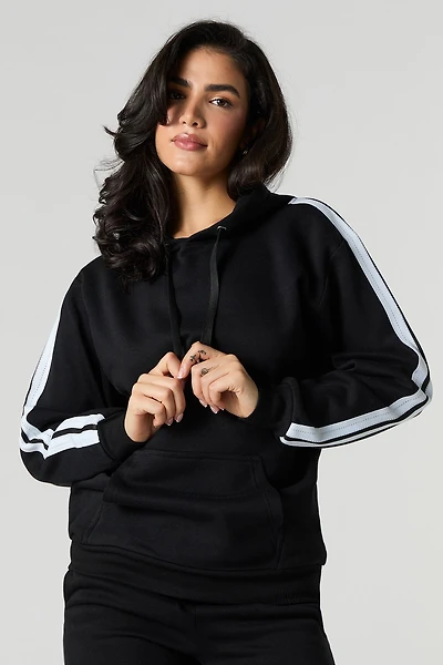 Fleece Striped Sleeve Hoodie