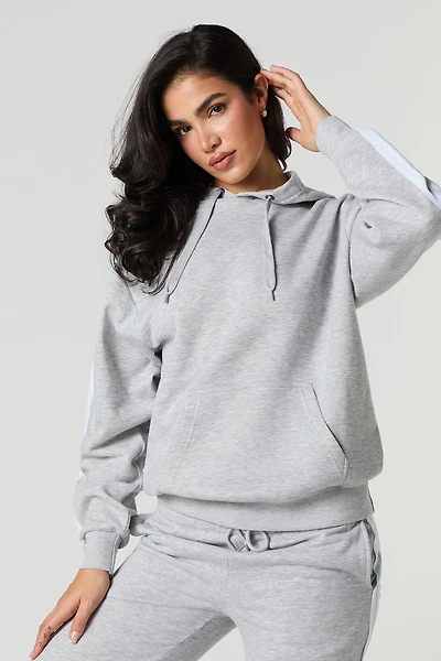 Fleece Striped Sleeve Hoodie