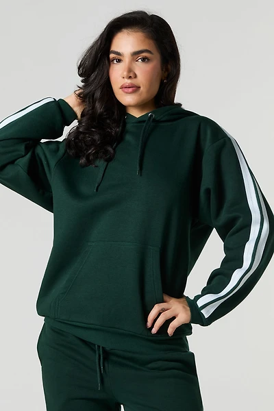 Fleece Striped Sleeve Hoodie