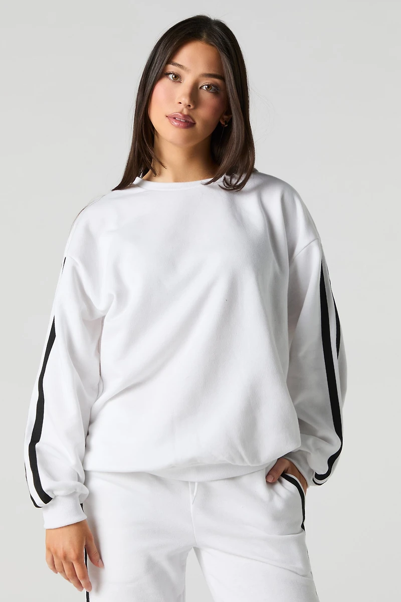 Oversized Stripe Sleeve Fleece Sweater