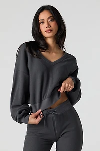 Waffle Knit V-Neck Sweatshirt