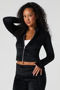 Velour Zip-Up Long Sleeve Top