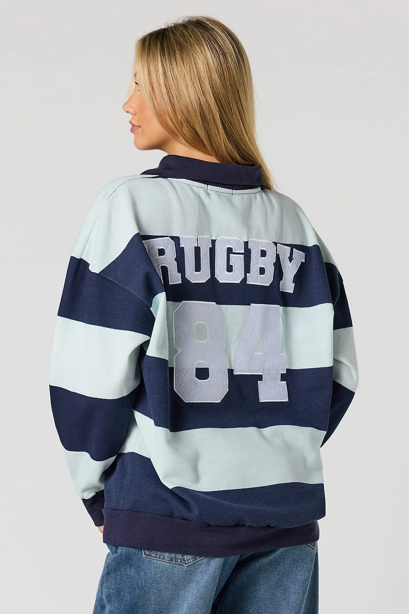 Polo en molleton à manches longues avec motif brodé Rugby