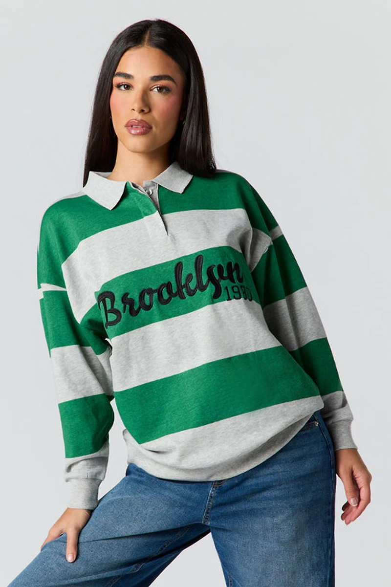 Polo en molleton à manches longues avec motif brodé Rugby