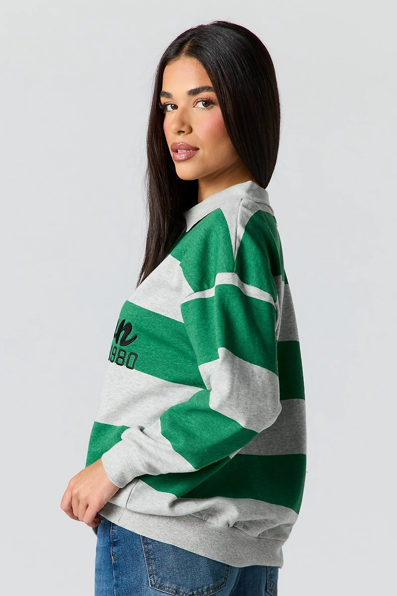 Rugby Embroidered Long Sleeve Fleece Polo