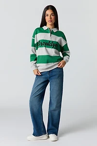 Rugby Embroidered Long Sleeve Fleece Polo
