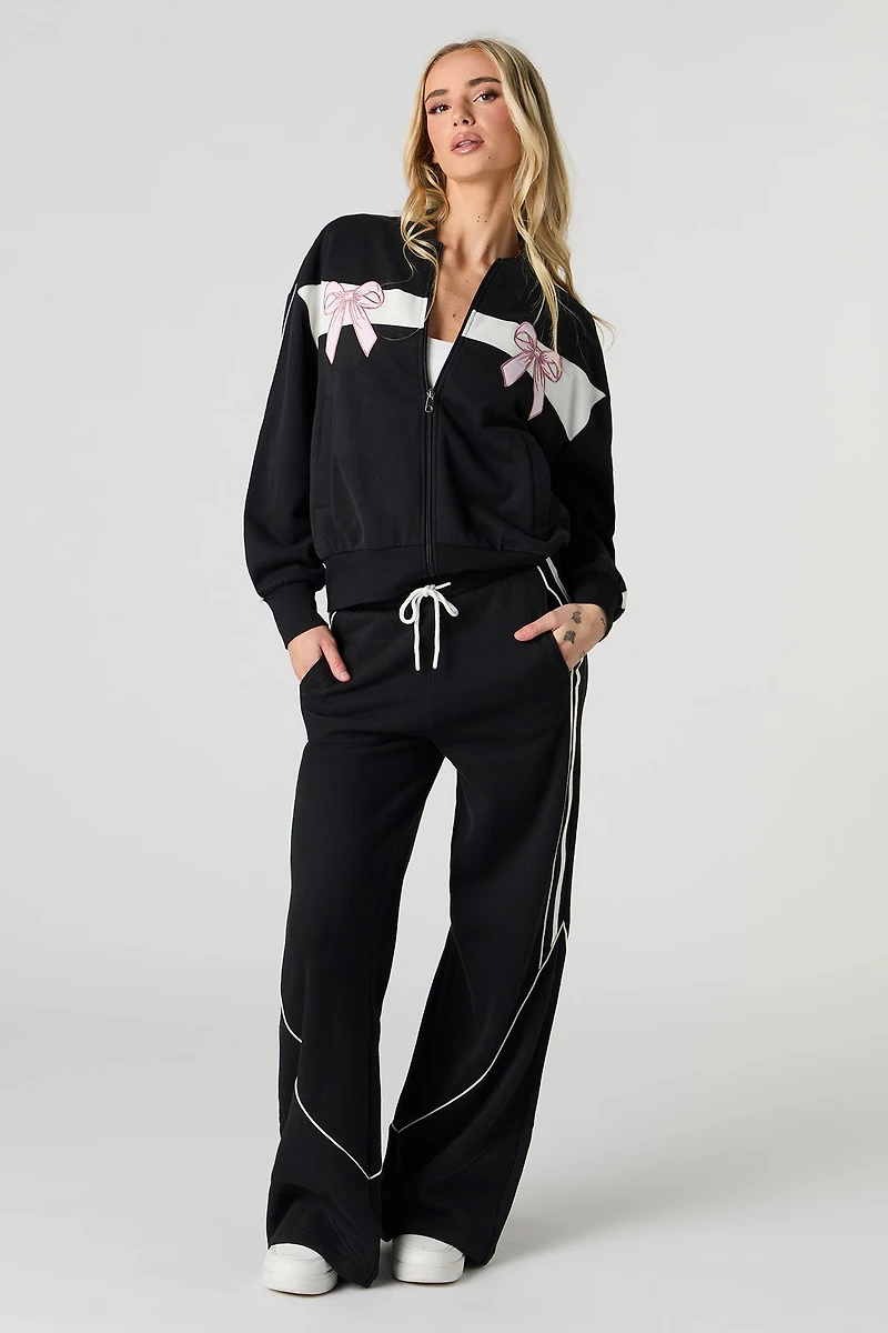 Contrast Piped Fleece Wide Leg Sweatpant