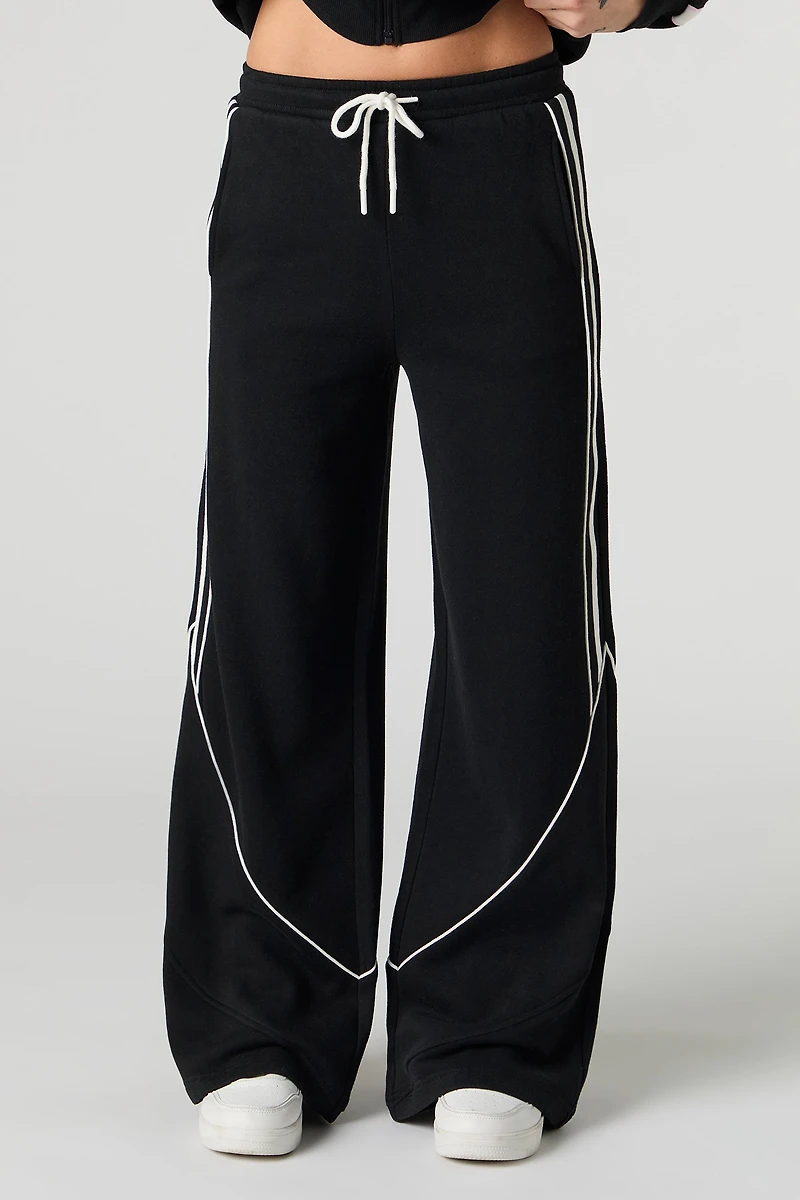 Contrast Piped Fleece Wide Leg Sweatpant