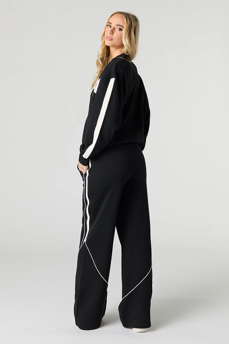 Contrast Piped Fleece Wide Leg Sweatpant