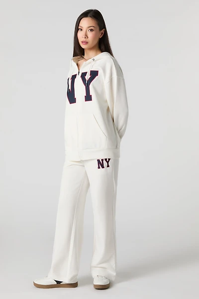 Destination Embroidered Wide Leg Fleece Sweatpant