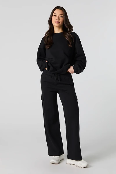 Fleece Wide Leg Cargo Sweatpant