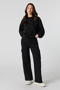 Fleece Wide Leg Cargo Sweatpant