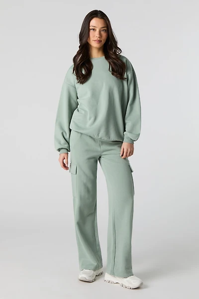 Fleece Wide Leg Cargo Sweatpant