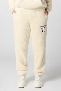 Jogger en similifourrure avec motif brodé