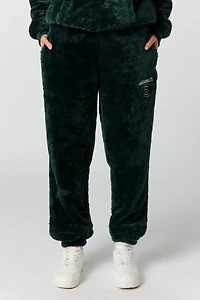Jogger en similifourrure avec motif brodé