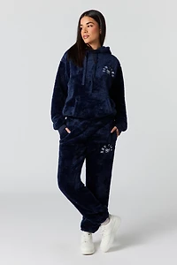 Jogger en similifourrure avec motif brodé