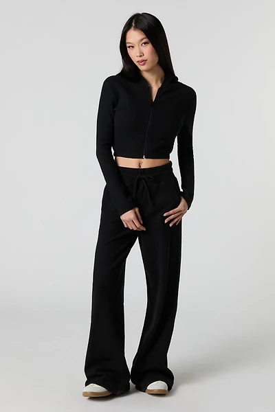Ribbed Fleece Wide Leg Sweatpant