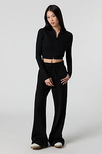 Ribbed Fleece Wide Leg Sweatpant
