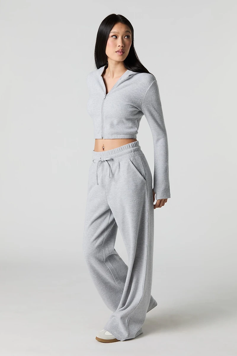 Ribbed Fleece Wide Leg Sweatpant