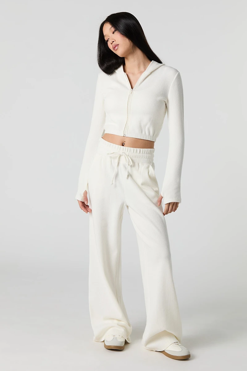 Ribbed Fleece Wide Leg Sweatpant