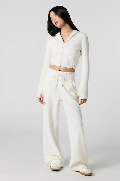 Ribbed Fleece Wide Leg Sweatpant