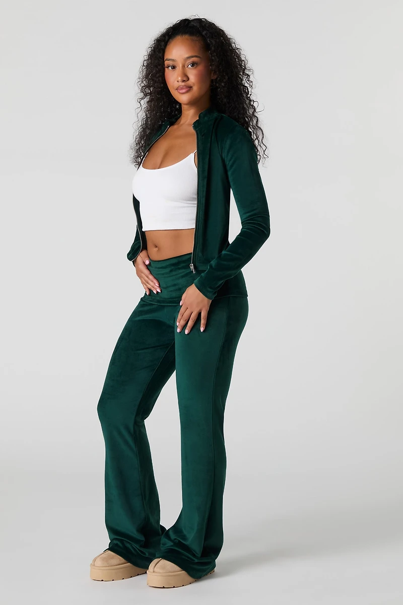 Velour Foldover Flare Sweatpant