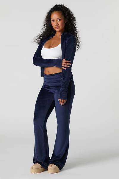 Pantalon évasé en velours à taille repliée