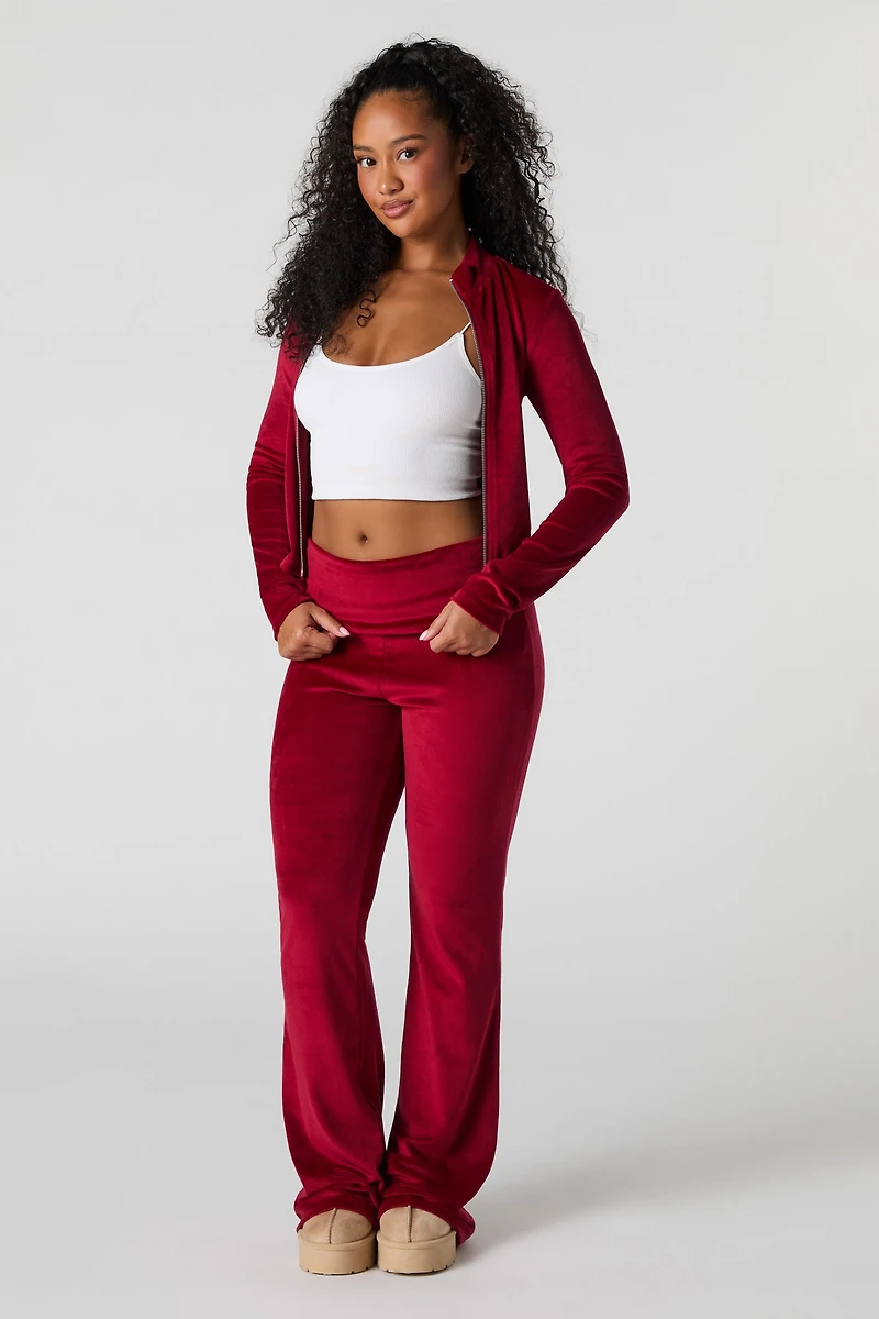 Velour Foldover Flare Sweatpant
