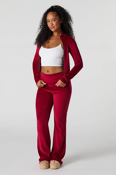 Velour Foldover Flare Sweatpant