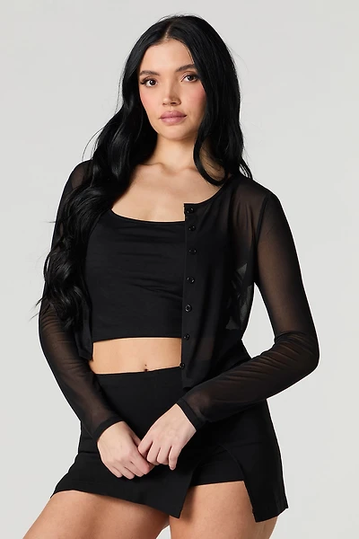 Ensemble avec camisole et cardigan en filet