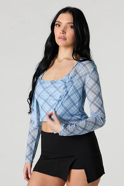 Ensemble avec camisole et cardigan en filet