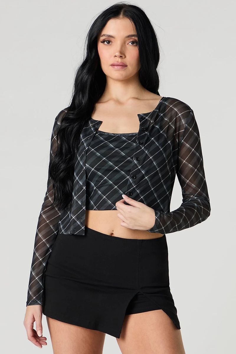 Ensemble avec camisole et cardigan en filet