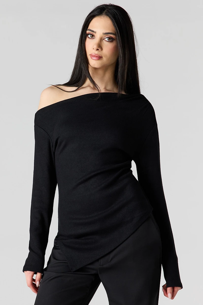 Off Shoulder Asymmetrical Knit Top