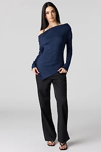 Off Shoulder Asymmetrical Knit Top