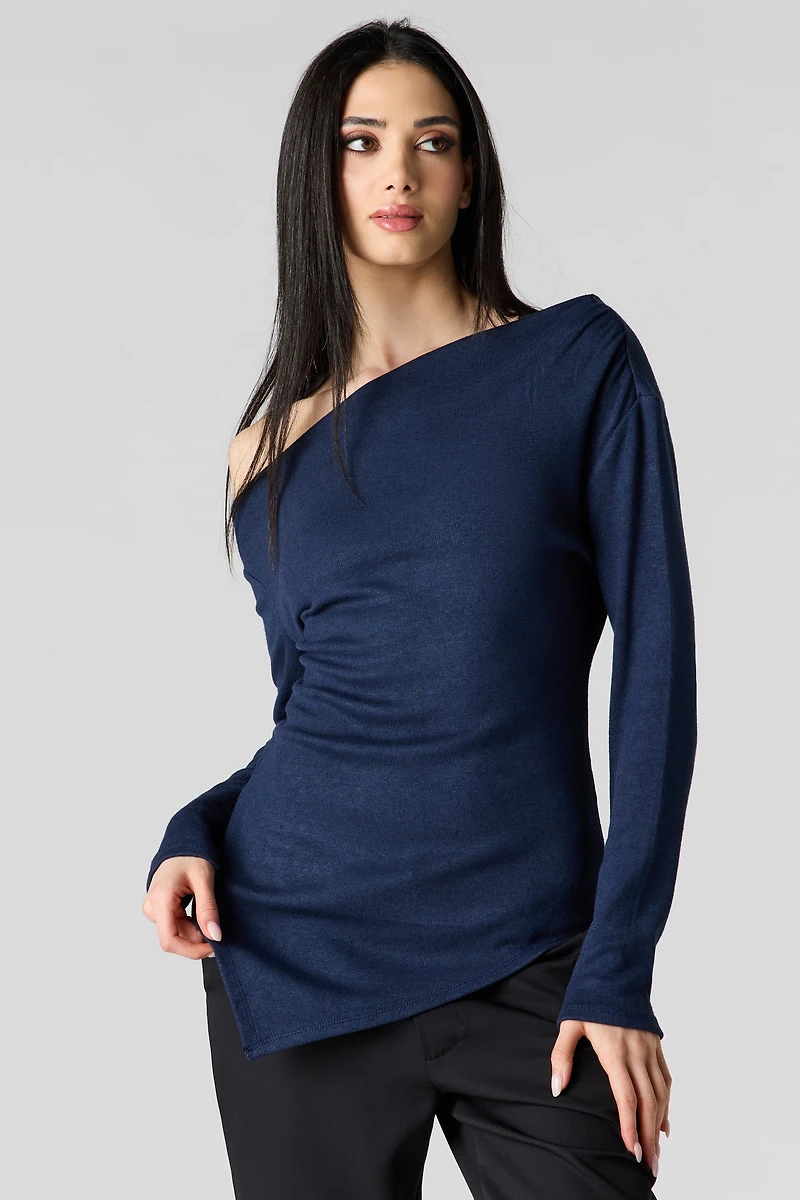 Off Shoulder Asymmetrical Knit Top