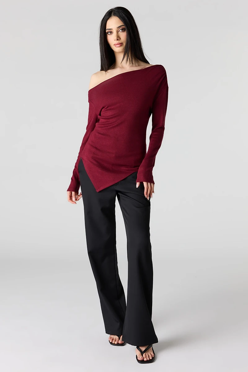 Off Shoulder Asymmetrical Knit Top