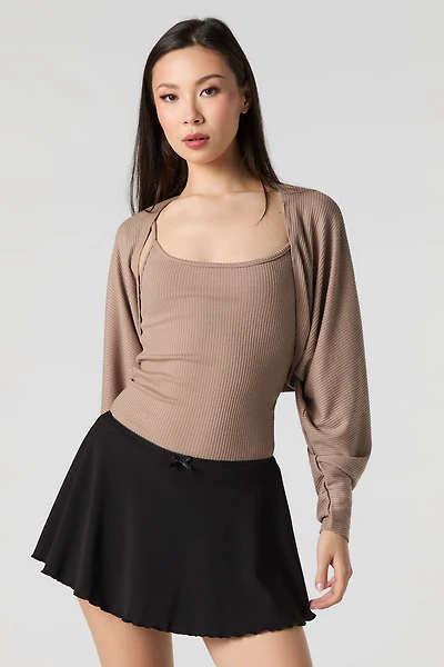 Ensemble camisole et cardigan en tricot côtelé