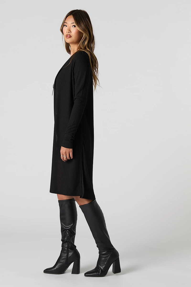 Cardigan ouvert long en tricot côtelé