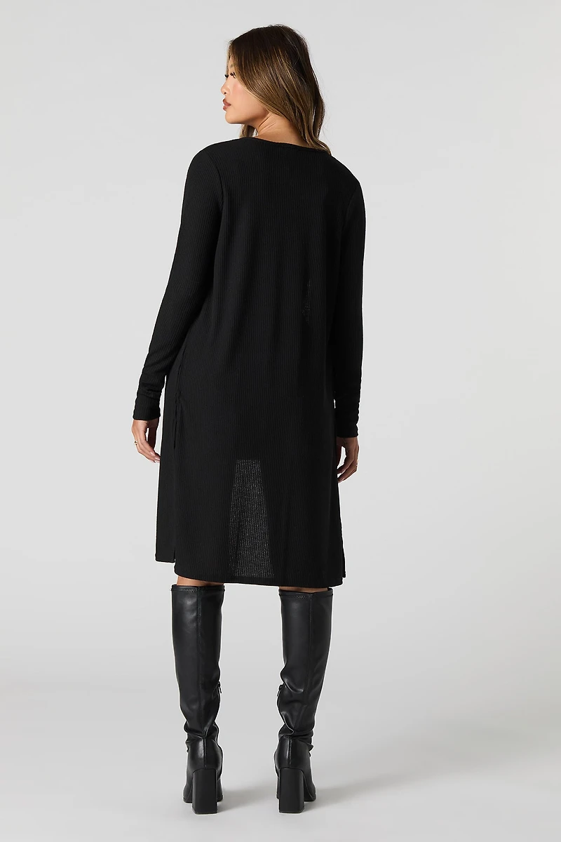Cardigan ouvert long en tricot côtelé