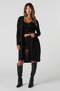 Cardigan ouvert long en tricot côtelé